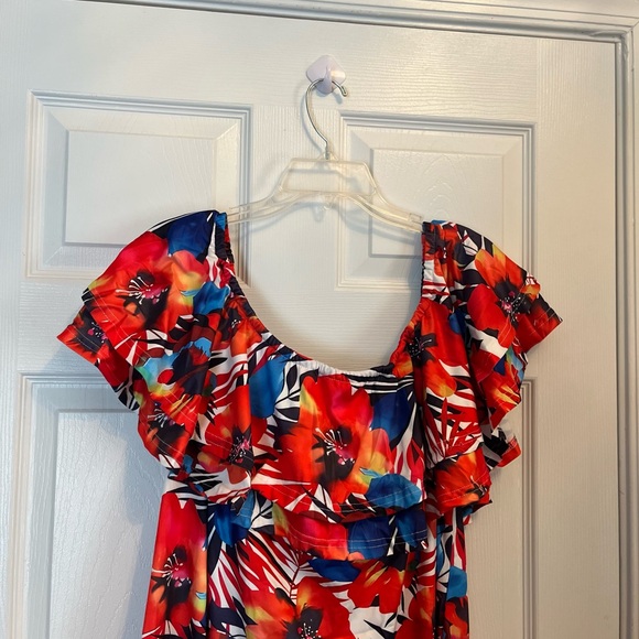 Women's Plus Size Off the Shoulder Floral Print Bodycon Holiday Summer Dress 20W - Picture 7 of 7